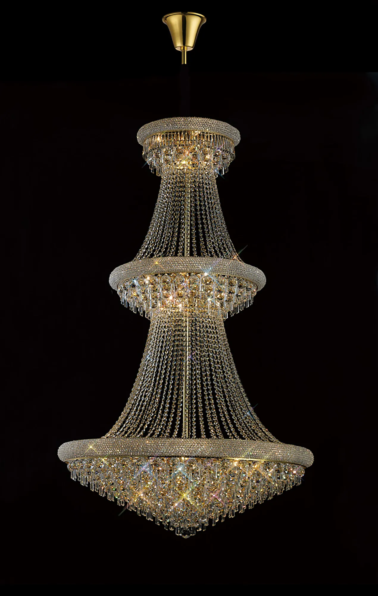 Alexandra Gold Crystal Ceiling Lights Diyas Tiered Crystal Fittings
